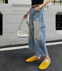 ネストローブ フレンチリネンギンガムイージーパンツ イエロー 美品