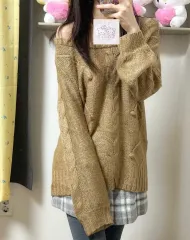 ヴィンテージ ブラウン ラテ オフショルダー ニット 姫ギャル ロギャル ラテ 姫カジ 平成