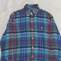 XS ポロラルフローレン ブルー CHECK リネン シャツ