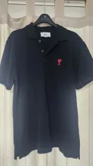 アミ ハート ロゴ ブラック 半袖 ポロTシャツ