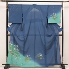 D 夏物 作家物 菖蒲の花 青 正絹 訪問着 薄物 絽 紗 着物 - メルカリ
