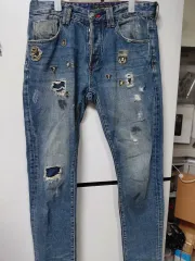 PHILIPP PLEIN(フィリッププレイン) デニム ダメージ ウォッシュ デニム ズボン 33のサムネイル