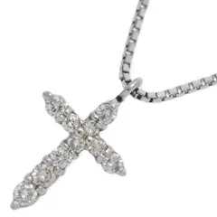 1点モノ 0.2ct ダイヤモンド クロスモチーフ ネックレス ペンダント K18/WG×Pt900-2.8g ホワイトゴールド×プラチナ 【♀】【A】【レディース】★■607575【中古】