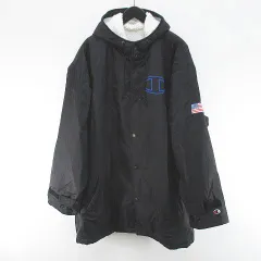 チャンピオン CHAMPION ジャケット XL 黒系 ブラック ロゴ 文字 プリント スナップボタン 裏地ボア