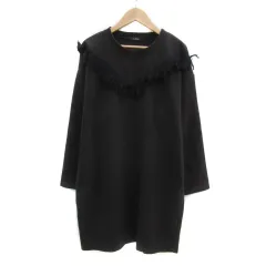 ダブルクローゼット w closet ワンピース ミニ丈 長袖 ラウンドネック フリンジ オーバーサイズ F 黒 ブラック /YS40のサムネイル