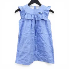 ファミリア Familiar フレンチスリーブ ワンピース 130 青系 ブルー  リボンフリル  ギャザー ストレッチ