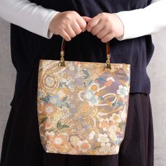 大島紬 パステルカラーのお花尽くし リメイク バンブーハンドルバッグ