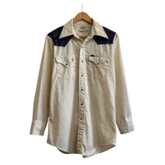70s vintage USA製 Lee Western shirts ウエスタンシャツ スナップボタン デカ襟 白 青 NO.T327