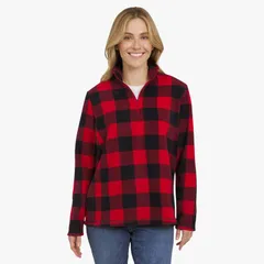 ランズエンド レディース アウター ジャケット・ブルゾン ハーフジップ フリース Womens Lands End Powder Fleece Quarter Zipullovered Multi レッド