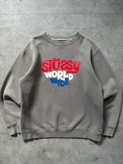 STUSSY ステューシー 90s グレー WORLD WIDE クルーネック スウェットシャツ