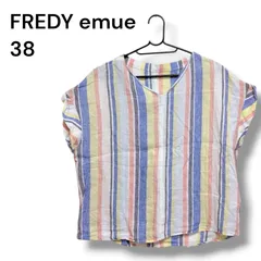 a2527 【FREDY emue】リネン100% マルチストライプブラウス 38 麻100%のサムネイル