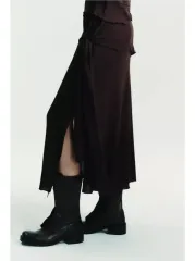 ZARA ザラ ソフト ミディ スカート M (チョコレートブラウン)