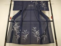 [美品] 絽　洗える　付下げ　薄物　夏物　紺　青　流水　ぼかし　高身長　お茶 美品] 絽 洗える 付下げ 薄物 夏物 紺 青 流水 ぼかし 高身長 お茶