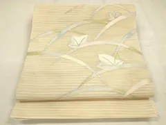 平和屋着物＊夏物　絽綴れ　八寸名古屋帯　草葉文　金銀糸　正絹　逸品　DABE6129cm