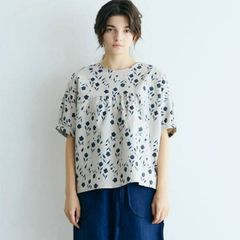 未使用級 希少♪ ビアズリー インディゴ更紗ブラウス 日本製 定価4.7万