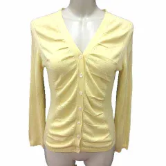 ヒロコビス HIROKO BIS essentiel カーディガン ニット タック Vネック 長袖 9 M 黄色 イエロー /YKのサムネイル