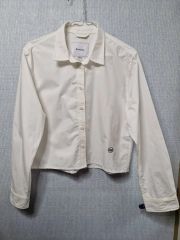 コバルトブルー フリル付きサテン七分袖シャツ 5XL - メルカリ