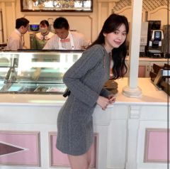 Lace trim wide rib knit mini onepiece - メルカリ
