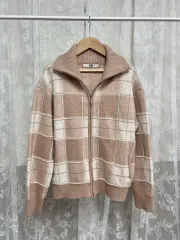 66) DAKS 24FW BIG CHECK KARA型 ジップアップカーディガン ベージュのサムネイル