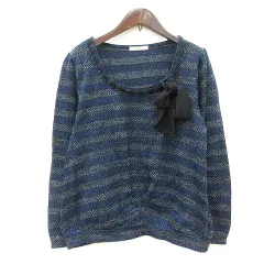 アクシーズファム axes femme ニット セーター ボーダー 長袖 ラメ リボン M 紺 ネイビー /MN