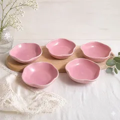 やさしい桜色｜花びら小皿｜桜小皿 5点セット｜陶芸｜手作り陶器｜取り皿・副菜皿・デザート皿に