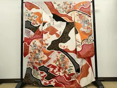 平和屋着物■豪華振袖　駒刺繍　絞り　御所車飛鶴花文　金彩　正絹　逸品　CABG2017ze