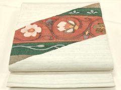 平和屋着物●名門　藤娘きぬたや・総絞り　九寸名古屋帯　花唐草文　正絹　逸品　CABF5297hy 帯 九寸名古屋帯 藤娘きぬたや 染め帯 総絞り帯 花模様 のし柄 花
