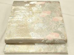平和屋着物●名門　藤娘きぬたや・総絞り　九寸名古屋帯　七宝文　正絹　逸品　DABB7713op 平和屋着物○名門 藤娘きぬたや・総絞り 九寸名古屋帯 七宝文 正絹