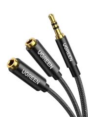 UGREEN オーディオケーブル 3.5mm 分配ケーブル 3極/TRS イヤホン 分岐コード 【双方向転送】 ヘッドホン延長ケーブル Hi-Fi音質 高耐久性ナイロン編み 24K金メッキプラグ スマホ/タブレット/MP3/に対応 20CM