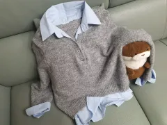 レイヤード ニット プルオーバー グレー