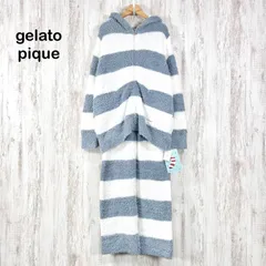 新品未使用 美品 gelato pique ジェラートピケ ２ボーダー パーカー ロングパンツ セットアップ ブルー レディース ルームウェア