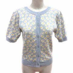 ダブルクローゼット w closet Alley by w closet カーディガン ニット 花柄 半袖 F 水色 ライトブルー /YKのサムネイル