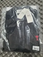 アミ ブラック ハート ロゴ 半袖 ポロTシャツ M