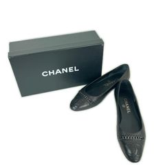 CHANEL ココマーク チェーン フラットシューズ チャーム レザー 36