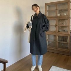 韓国 ハンドメイド ロング コート ネイビー - メルカリ