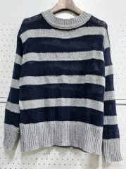 (新品) ストライプ ボーダー柄 メッシュ ルーズフィット ニット