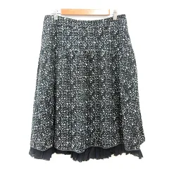 ヒロコビス HIROKO BIS ＋RICO フレアスカート ミモレ ロング 総柄 刺繍 カットワーク 13 XL 黒 ブラック /MNのサムネイル