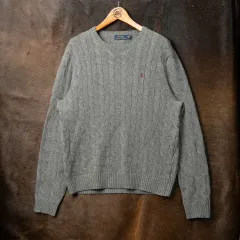 110 ポロ ラルフローレン コットン ケーブル ニット グレー MT-1525