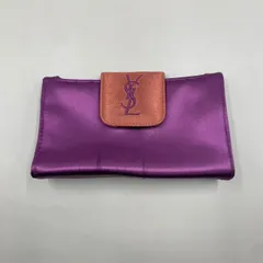 美品　Yves Saint Laurent イヴサンローラン 化粧ポーチ　マルチポーチ　ミラー付き　ロゴ刺繍　ナイロン　紫　パープル
