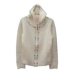 ピーチジョン PEACH JOHN ニットジャケット パーカー アンゴラ混 ビジュー 長袖 S/M 白 アイボリー /MSのサムネイル