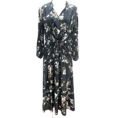 プラージュ Plage de Charme シャツワンピース マキシ ロング 花柄 長袖 36 S 黒 ブラック /AUのサムネイル