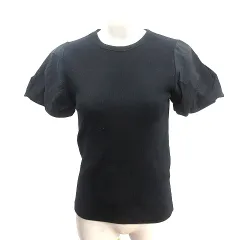 ザラ ZARA ニット カットソー クルーネック 切替 半袖 M 黒 ブラック /AU