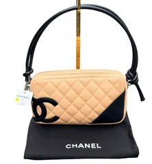 超美品◆本物CHANELシャネルカンボンラインマトラッセヴィンテージVintageブラック×ベージュ腋下ハンドショルダーバッグアクセサリポーチ