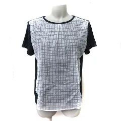 エディーバウアー EDDIE BAUER Tシャツ カットソー 半袖 切替 シフォン 麻混 リネン混 PM 黒 ブラック 白 ホワイト /YIのサムネイル