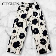 CHIGNON シニヨン オリジナルフラワープリント 花柄 リラックワイドパンツ フリーサイズ F ホワイト ブラック 白 黒 3435-306MK ウエストゴム 裏地付き レディース B1144