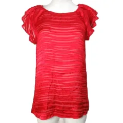 アルマーニエクスチェンジ A/X ARMANI EXCHANGE 美品 シースルー ブラウス プルオーバー バタフライスリーブ ノースリーブ シルク混 ボーダー XS 赤 レッド Xのサムネイル