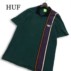 HUF ハフ 春夏 20周年モデル★ コットン100％ 半袖 鹿の子 ロゴワッペン 切替 ストライプ BD ポロシャツ Sz.L メンズのサムネイル