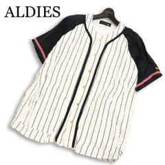 ALDIES アールディーズ 春夏★ リネン 半袖 ビッグシルエット ストライプ ベースボール BD シャツ Sz.L メンズ アウトドアのサムネイル