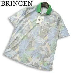 【新品 未使用】 BRINGEN ブリンゲン 春夏 レーヨン混★ 半袖 鹿の子 総柄 ボタンダウン ポロシャツ Sz.M メンズ