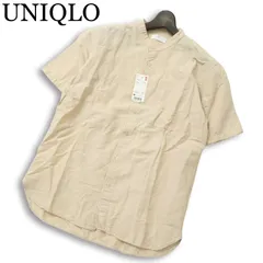 【新品 未使用】 UNIQLO ユニクロ 春夏★ リネンコットン 半袖 スタンドカラー ボタンダウン シャツ Sz.M メンズ